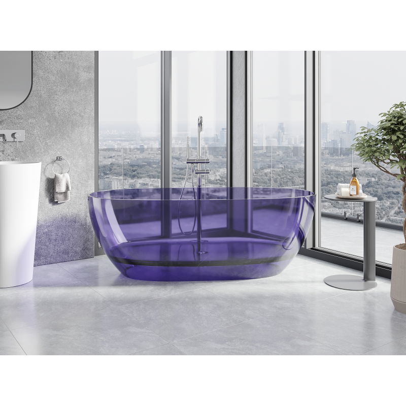 Mexen Pure dark slate blue freestanding transparent bath 170 x 80 cm, chrome plug - 58071708010