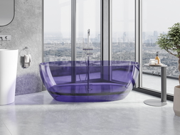 Mexen Pure dark slate blue freestanding transparent bath 170 x 80 cm, chrome plug - 58071708010