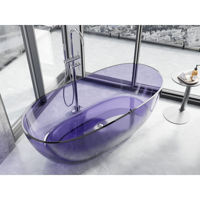 Mexen Pure dark slate blue freestanding transparent bath 170 x 80 cm, chrome plug - 58071708010