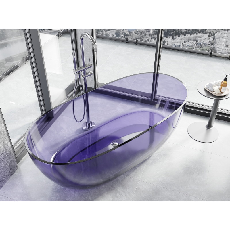 Mexen Pure freestanding transparent bathtub 170 x 80 cm, dark slate blue, chrome drain plug - 58071708010