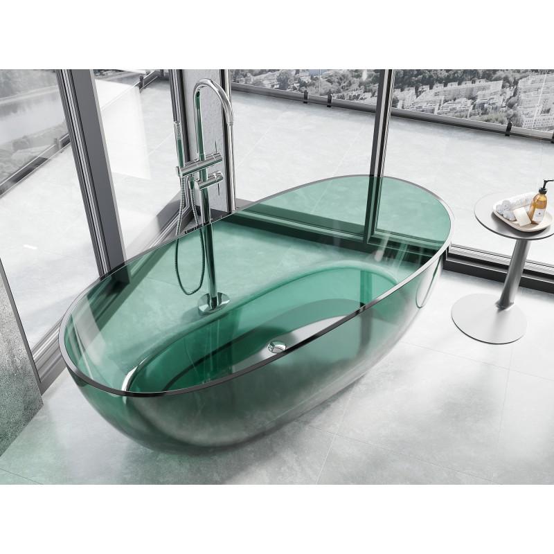 Mexen Pure freestanding transparent bathtub 170 x 80 cm, teal, chrome plug - 58071708011
