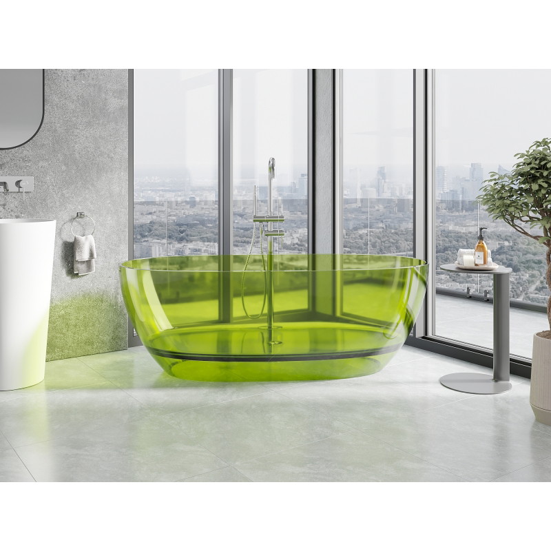 Mexen Pure freestanding transparent bathtub 170 x 80 cm, lime, chrome drain plug - 58071708012
