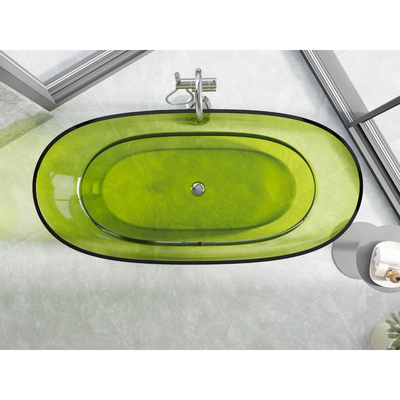 Mexen Pure freestanding transparent bathtub 170 x 80 cm, lime, chrome drain plug - 58071708012