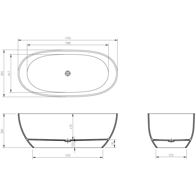 Mexen Pure black freestanding transparent bathtub 170 x 80 cm, chrome plug - 58071708013