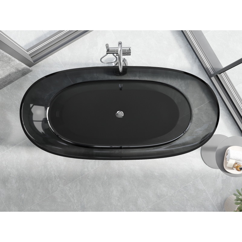 Mexen Pure free-standing transparent bathtub 170 x 80 cm, black, chrome drain plug - 58071708013