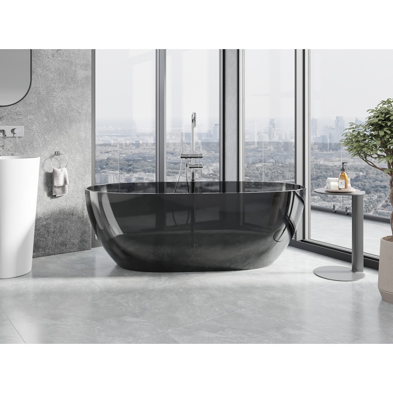 Mexen Pure free-standing transparent bathtub 170 x 80 cm, black, chrome drain plug - 58071708013