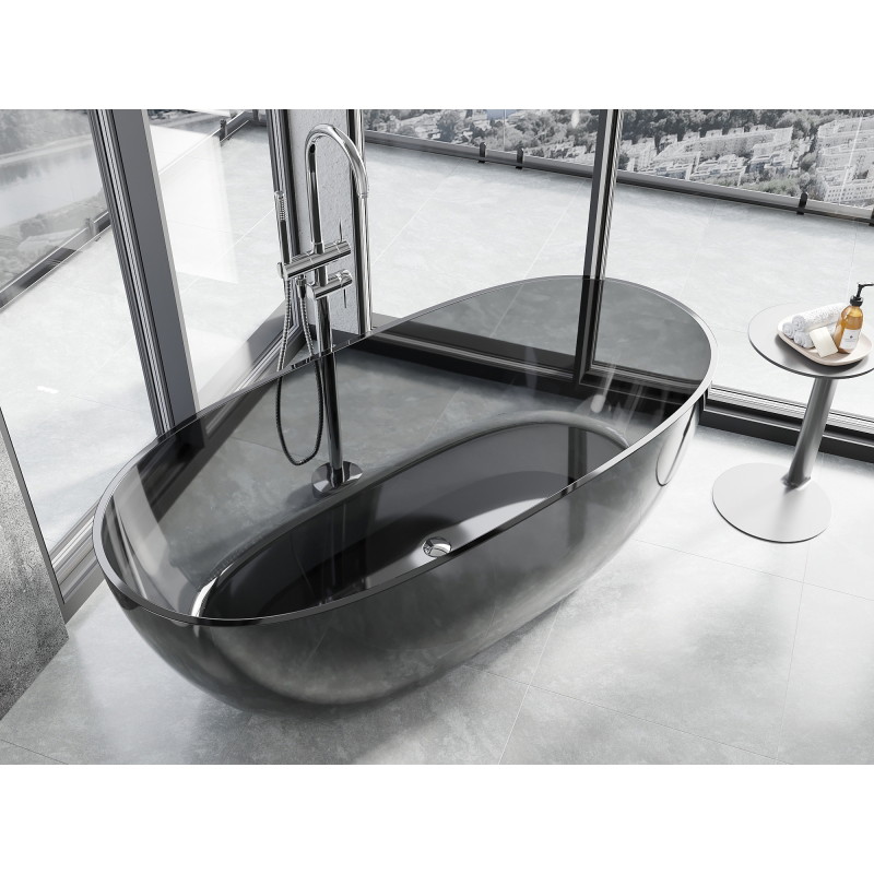 Mexen Pure free-standing transparent bathtub 170 x 80 cm, black, chrome drain plug - 58071708013