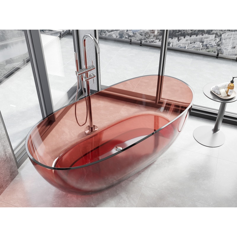 Mexen Pure freestanding transparent bathtub 170 x 80 cm, rose, chrome plug - 58071708014