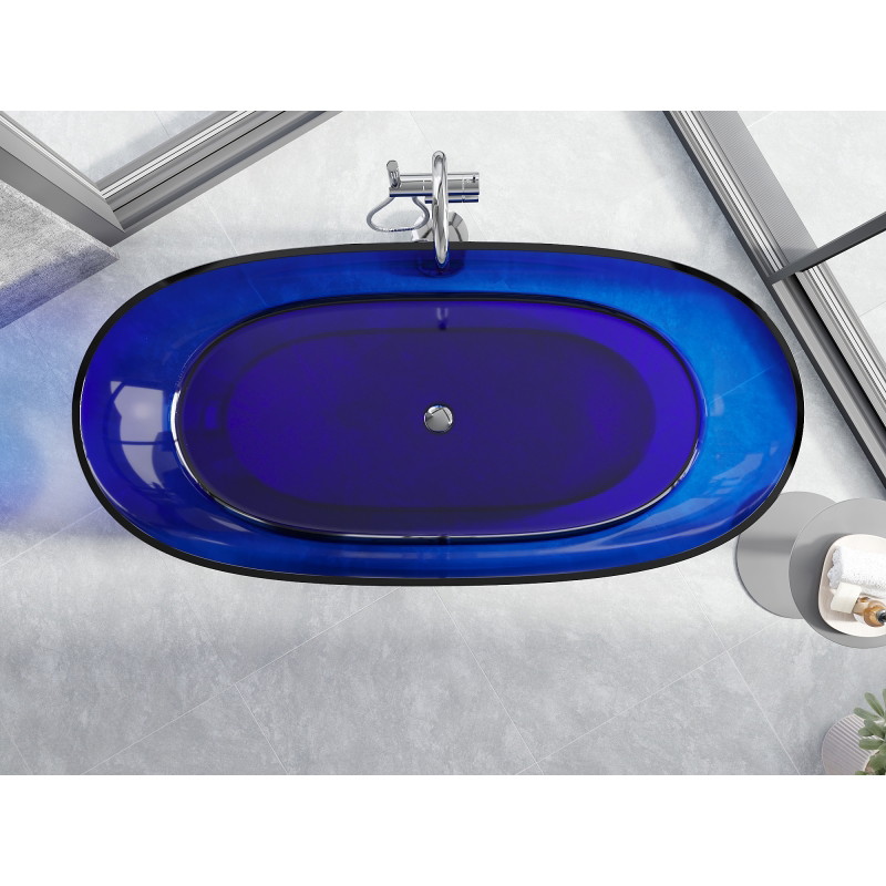 Mexen Pure freestanding transparent bathtub 170 x 80 cm, sapphire, chrome drain plug - 58071708016