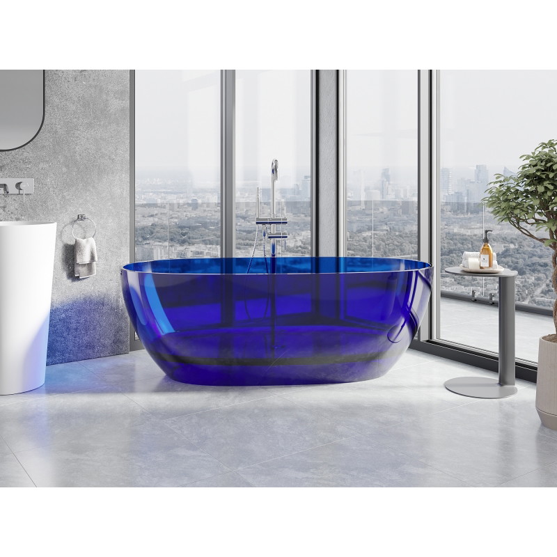 Mexen Pure freestanding transparent bathtub 170 x 80 cm, sapphire, chrome drain plug - 58071708016