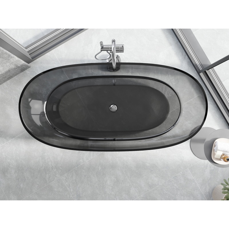 Mexen Pure freestanding transparent bathtub 170 x 80 cm, smoke, chrome plug - 58071708019