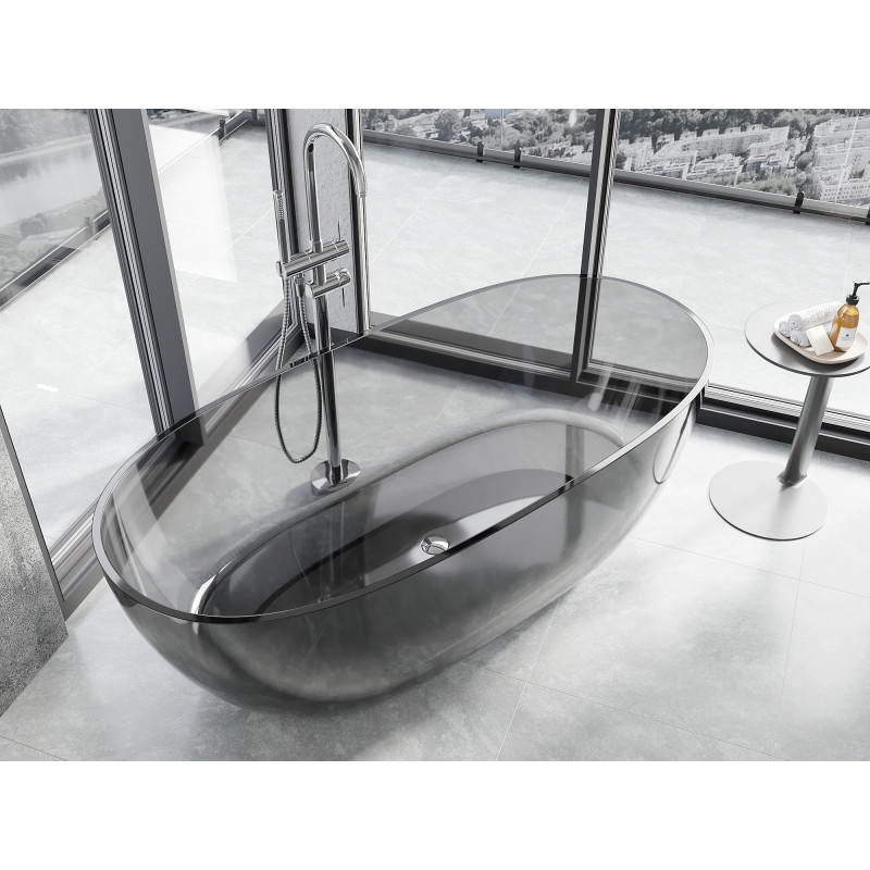 Mexen Pure freestanding transparent bathtub 170 x 80 cm, smoke, chrome plug - 58071708019