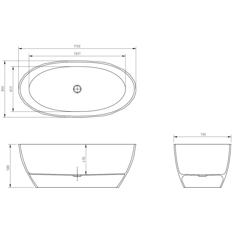 Mexen Orax black freestanding transparent bathtub 170 x 80 cm, chrome plug - 58081708013