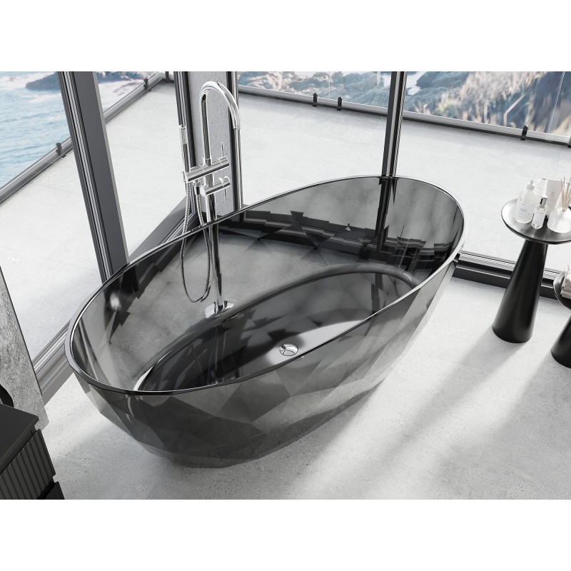 Mexen Orax freestanding transparent bathtub 170 x 80 cm, black, chrome plug - 58081708013