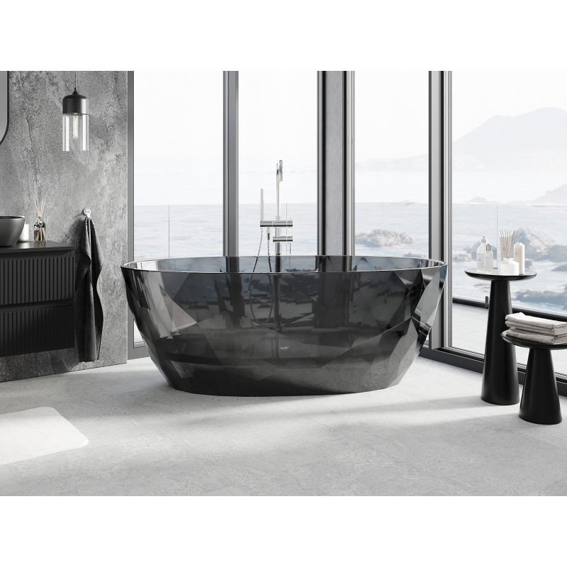 Mexen Orax freestanding transparent bathtub 170 x 80 cm, black, chrome plug - 58081708013