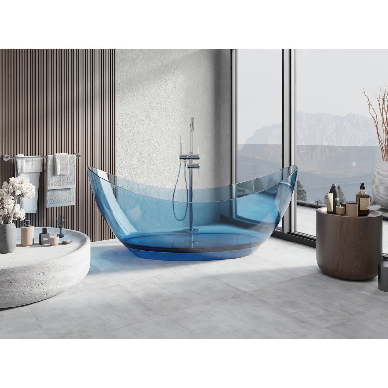 Mexen Vea denim freestanding transparent bath 180 x 80 cm, chrome plug - 58091808007