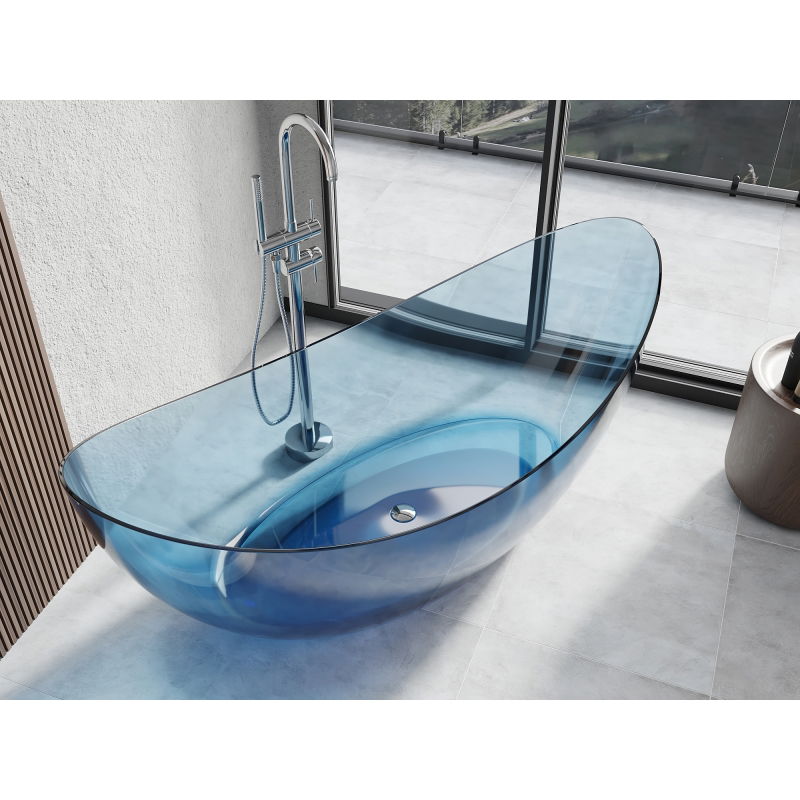 Mexen Vea denim freestanding transparent bath 180 x 80 cm, chrome plug - 58091808007