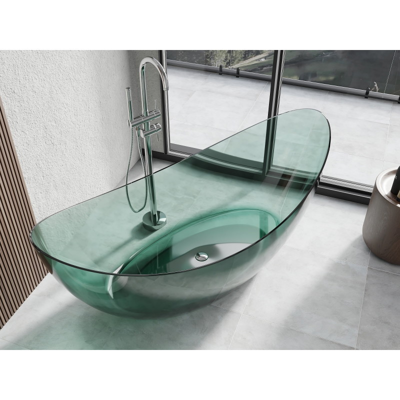 Mexen Vea freestanding transparent bathtub 180 x 80 cm, teal, chrome plug - 58091808011