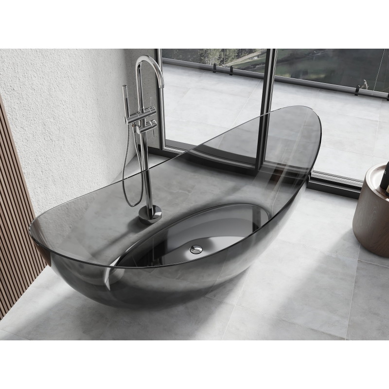 Mexen Vea freestanding transparent bathtub 180 x 80 cm, black, chrome drain - 58091808013