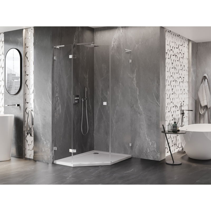 Mexen Lunar L pentagonal hinged left shower cabin 80 x 100 cm, transparent, chrome - 831L-080L-100P-01-00-L