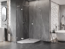 Mexen Lunar L pentagonal shower enclosure hinged left 90 x 100 cm, transparent, chrome - 831L-090L-100P-01-00-L