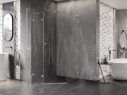 Mexen Lunar L pentagonal shower enclosure hinged left 90 x 100 cm, transparent, chrome - 831L-090L-100P-01-00-L