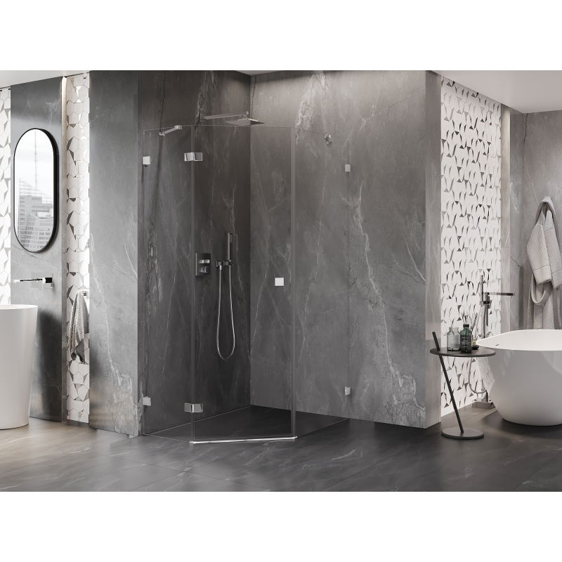 Mexen Lunar pentagonal shower enclosure, left hinged, 80 x 100 cm, transparent, chrome - 831-080L-100P-01-00-L