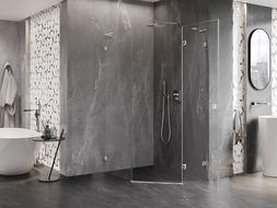 Mexen Lunar L pentagon shower enclosure, right hinged, 80 x 100 cm, transparent, chrome - 831L-080P-100L-01-00-P
