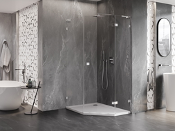 Mexen Lunar L pentagonal shower cabin with right hinged door 90 x 100 cm, transparent, chrome - 831L-090P-100L-01-00-P