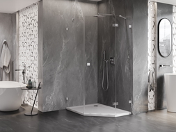 Mexen Lunar Pentagonal Right Hinged Shower Enclosure 90 x 100 cm, Transparent, Chrome - 831-090P-100L-01-00-P