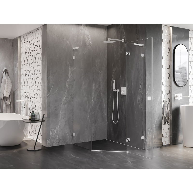 Mexen Lunar L pentagonal right-hinged shower enclosure 80 x 90 cm, transparent, white - 831L-080P-090L-20-00-P