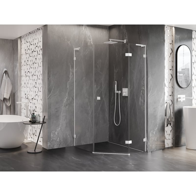 Mexen Lunar L pentagonal right-hinged shower enclosure 80 x 90 cm, transparent, white - 831L-080P-090L-20-00-P