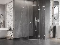 Mexen Lunar L pentagonal right-hinged shower enclosure 80 x 90 cm, transparent, white - 831L-080P-090L-20-00-P