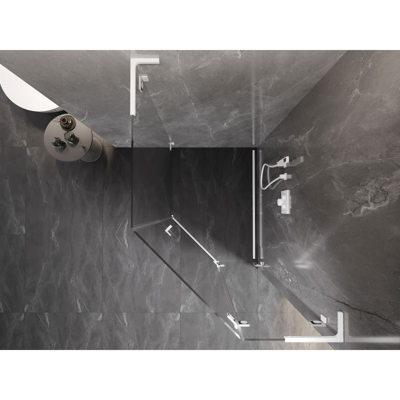 Mexen Lunar L pentagonal right-hinged shower enclosure 80 x 90 cm, transparent, white - 831L-080P-090L-20-00-P