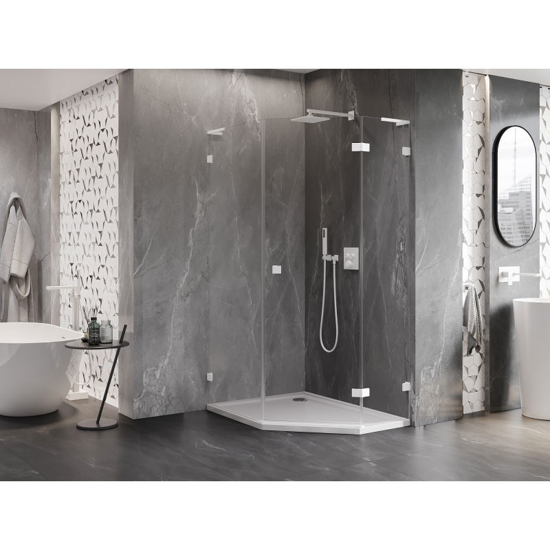 Mexen Lunar L pentagonal right-hinged shower enclosure 80 x 100 cm, transparent, white - 831L-080P-100L-20-00-P