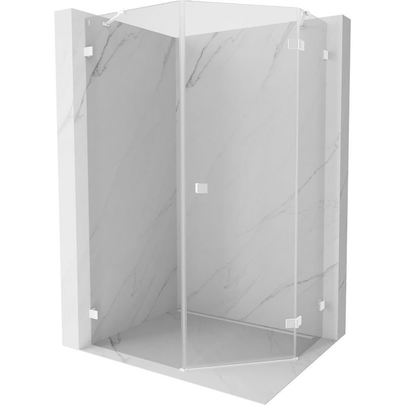 Mexen Lunar pentagonal right-hinged shower cabin 80 x 90 cm, transparent, white - 831-080P-090L-20-00-P