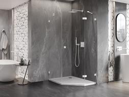 Mexen Lunar pentagonal right-hinged shower enclosure 80 x 90 cm, transparent, white - 831-080P-090L-20-00-P