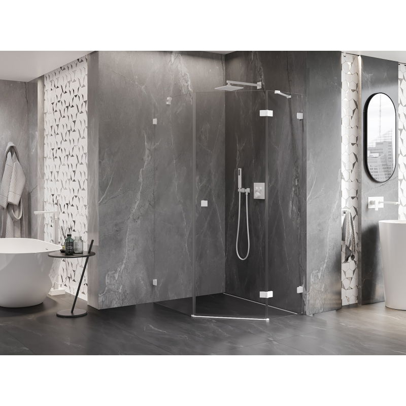 Mexen Lunar Pentagonal Right-Swing Shower Enclosure 80 x 100 cm, Transparent, White - 831-080P-100L-20-00-P