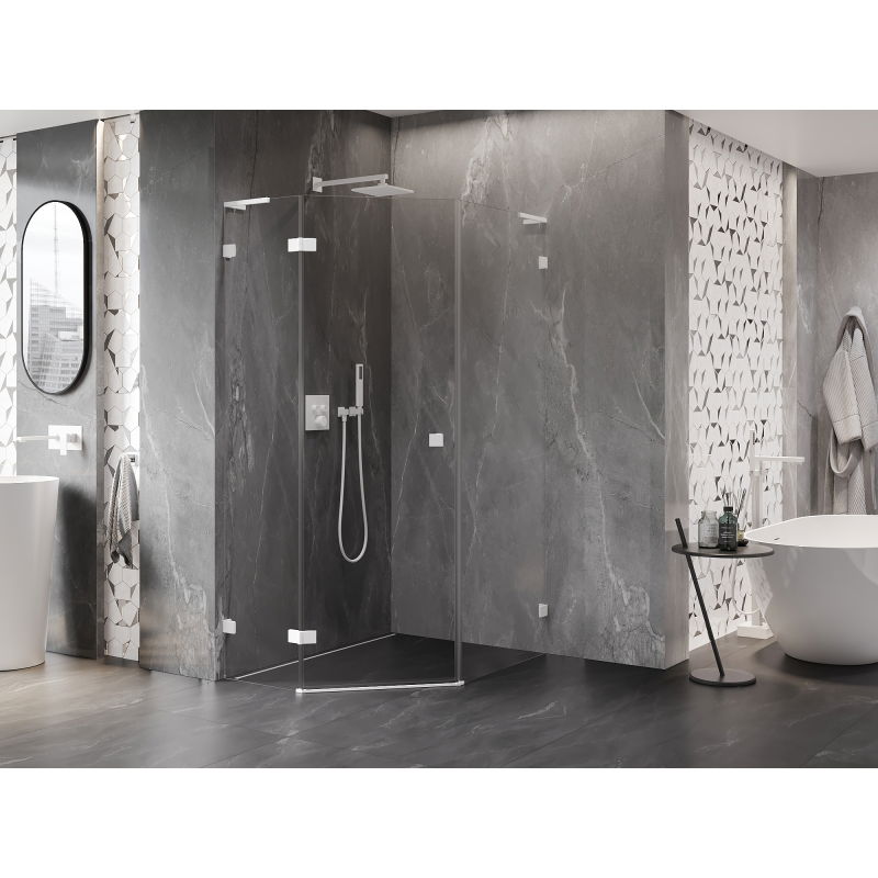 Mexen Lunar L pentagonal shower cabin with left hinged door 80 x 90 cm, transparent, white - 831L-080L-090P-20-00-L