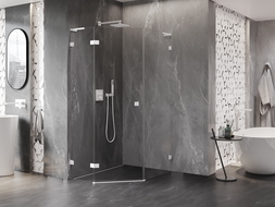 Mexen Lunar L pentagonal shower cabin with left hinged door 80 x 90 cm, transparent, white - 831L-080L-090P-20-00-L