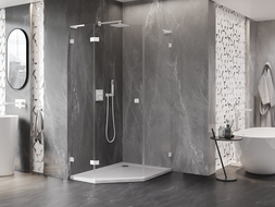 Mexen Lunar L pentagonal hinged shower cabin left 80 x 100 cm, transparent, white - 831L-080L-100P-20-00-L