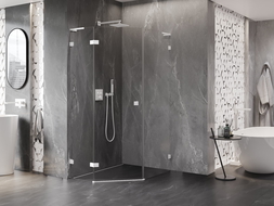 Mexen Lunar L pentagonal hinged shower cabin left 80 x 100 cm, transparent, white - 831L-080L-100P-20-00-L