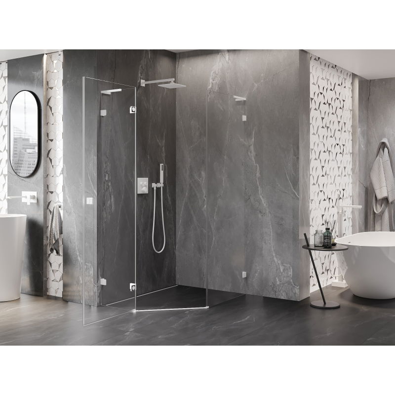 Mexen Lunar L pentagonal shower enclosure swing left 90 x 100 cm, transparent, white - 831L-090L-100P-20-00-L