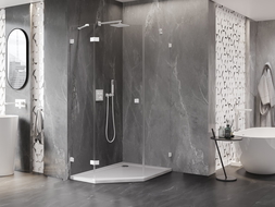 Mexen Lunar Pentagonal Shower Enclosure Swing Left 80 x 90 cm, Transparent, White - 831-080L-090P-20-00-L