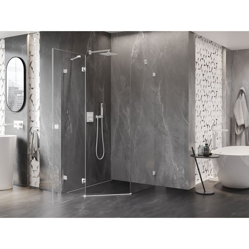 Mexen Lunar pentagonal left-hinged shower cabin 90 x 100 cm, transparent, white - 831-090L-100P-20-00-L