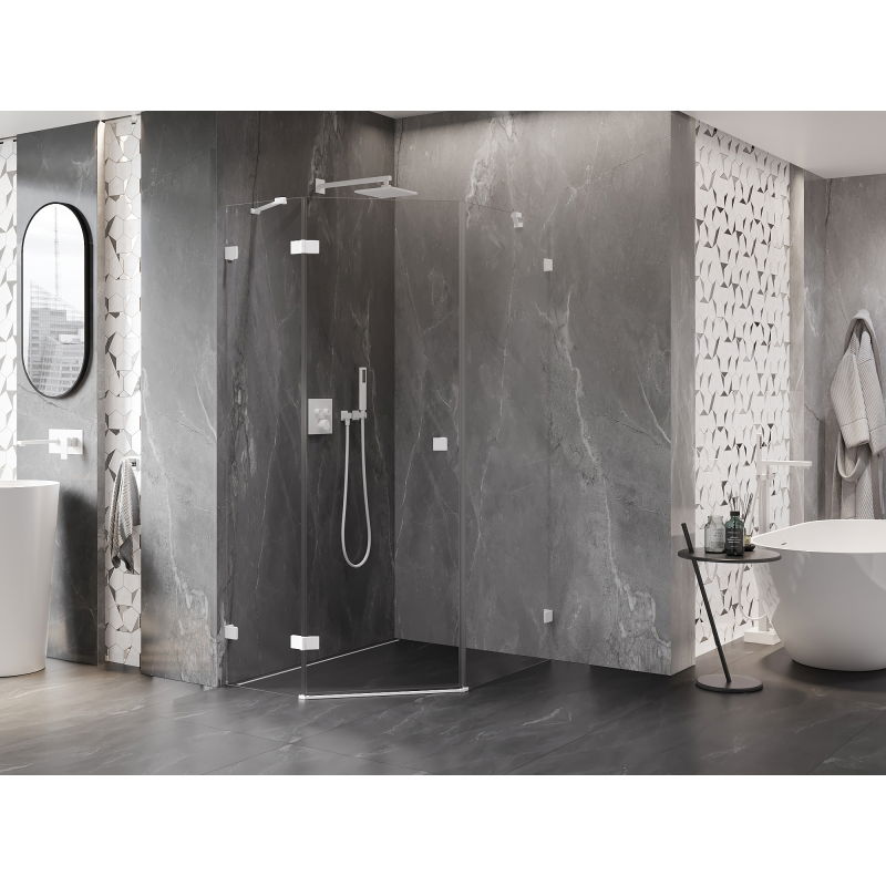 Mexen Lunar pentagonal left-hinged shower cabin 90 x 100 cm, transparent, white - 831-090L-100P-20-00-L