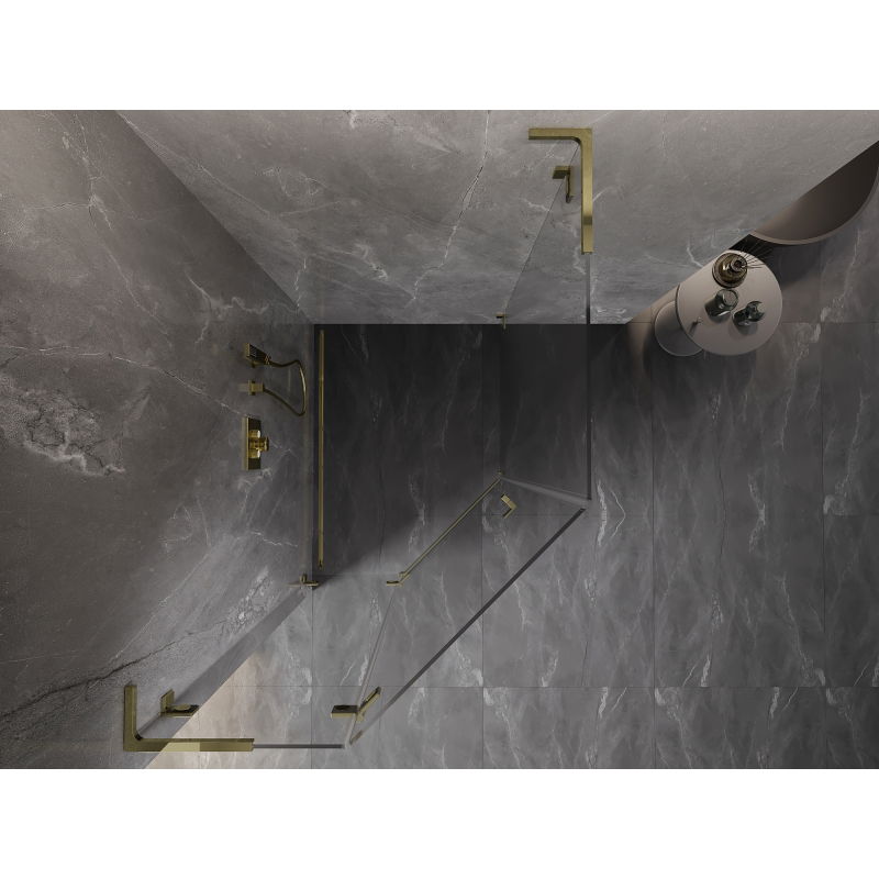 Mexen Lunar L pentagonal hinged left shower cabin 80 x 90 cm, transparent, gold - 831L-080L-090P-50-00-L