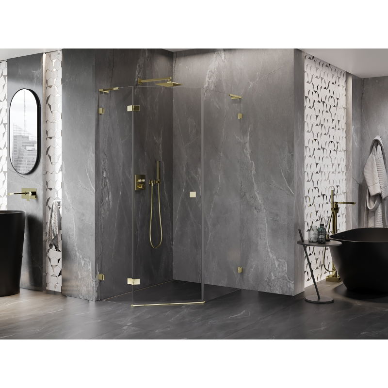 Mexen Lunar L pentagonal shower enclosure left hinged 80 x 100 cm, transparent, gold - 831L-080L-100P-50-00-L