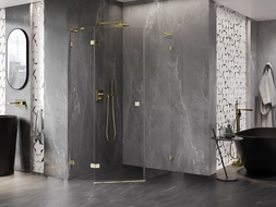 Mexen Lunar L pentagonal shower enclosure left hinged 80 x 100 cm, transparent, gold - 831L-080L-100P-50-00-L