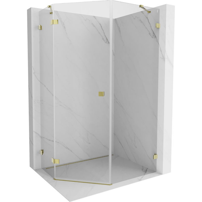Mexen Lunar pentagonal left-hinged shower cabin 80 x 100 cm, transparent, gold - 831-080L-100P-50-00-L